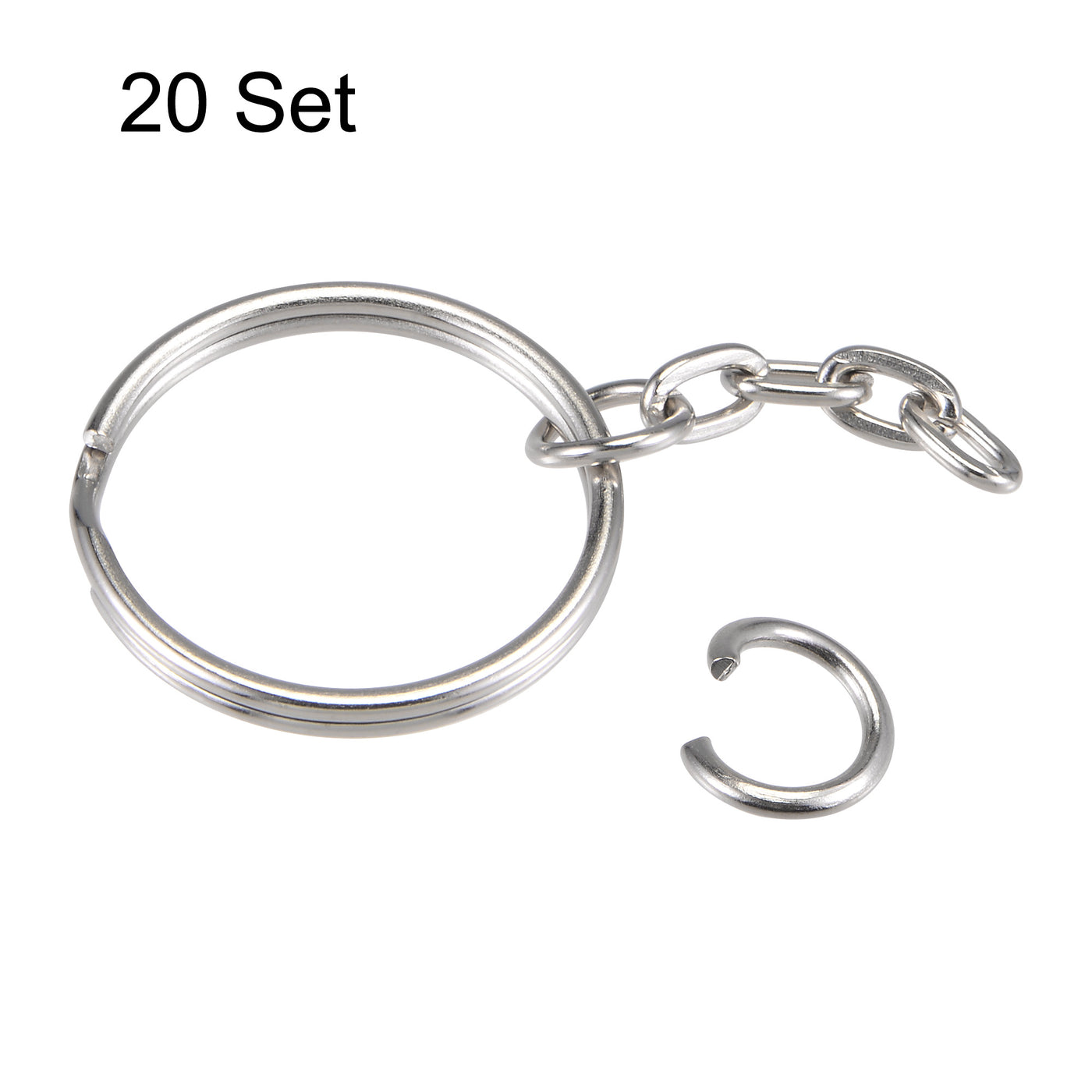 uxcell Uxcell Split Key Ring with 4 Links Chain 1.5x25mm, with 8mm Open Jump Ring Connector for Lanyard Zipper Handbag Art Craft, Nickel Plated Iron, Pack of 20