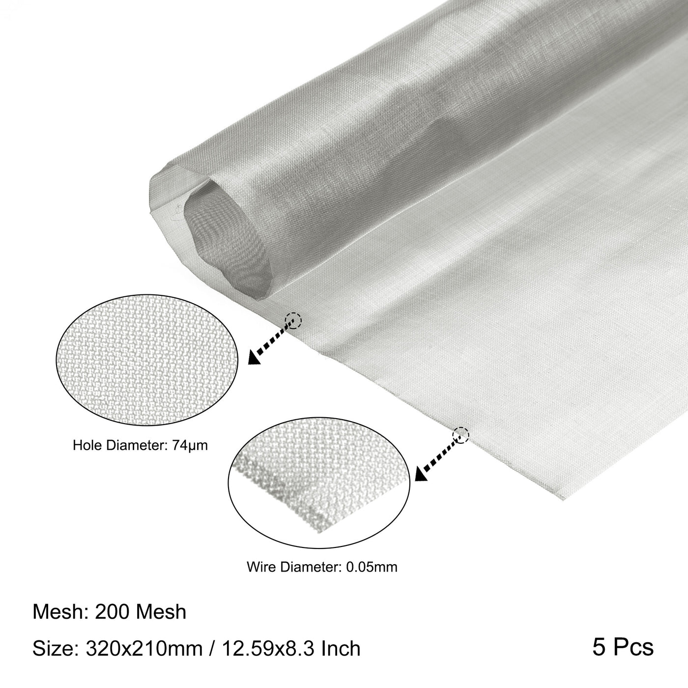 uxcell Uxcell Woven Wire Mesh 12.5"x8.3" 320x210mm, 200 Mesh 304 Stainless Steel Filter Screen Sheet, for Computer Cooling Fan Air Ventilation Cabinet, Pack of 5