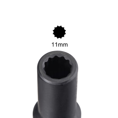 Harfington Uxcell 1/2-Inch Drive 11mm 12-Point Deep Impact Socket, CR-MO Steel 78mm Length, Metric