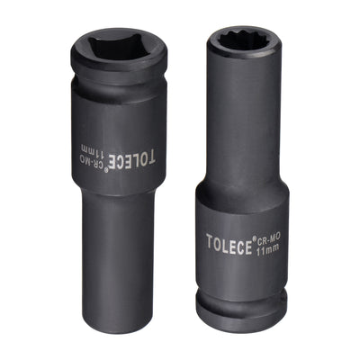 Harfington Uxcell 1/2-Inch Drive 11mm 12-Point Deep Impact Socket, CR-MO Steel 78mm Length, Metric