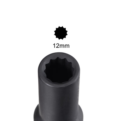 Harfington Uxcell 1/2-Inch Drive 12mm 12-Point Deep Impact Socket, CR-MO Steel 78mm Length, Metric