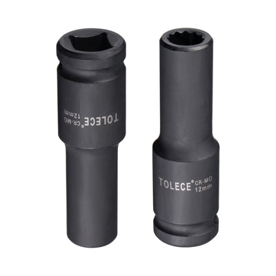 Harfington Uxcell 1/2-Inch Drive 12mm 12-Point Deep Impact Socket, CR-MO Steel 78mm Length, Metric