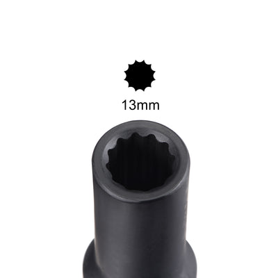 Harfington Uxcell 1/2-Inch Drive 13mm 12-Point Deep Impact Socket, CR-MO Steel 78mm Length, Metric