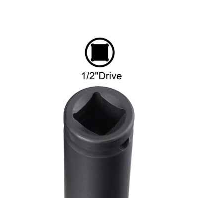 Harfington Uxcell 1/2-Inch Drive 15mm 12-Point Deep Impact Socket, CR-MO Steel 78mm Length, Metric