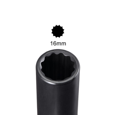 Harfington Uxcell 1/2-Inch Drive 16mm 12-Point Deep Impact Socket, CR-MO Steel 78mm Length, Metric