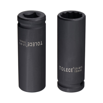 Harfington Uxcell 1/2-Inch Drive 19mm 12-Point Deep Impact Socket, CR-MO Steel 78mm Length, Metric