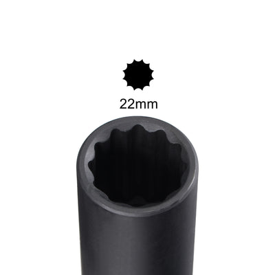 Harfington Uxcell 1/2-Inch Drive 22mm 12-Point Deep Impact Socket, CR-MO Steel 78mm Length, Metric