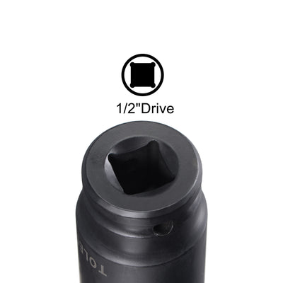 Harfington Uxcell 1/2-Inch Drive 24mm 12-Point Deep Impact Socket, CR-MO Steel 78mm Length, Metric