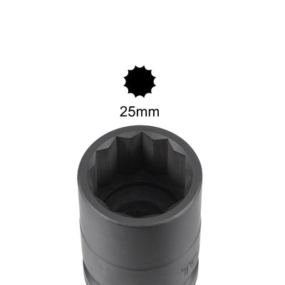Harfington Uxcell 3/4" Drive 25mm 12-Point Impact Socket, CR-MO Steel 56mm Length, Standard Metric