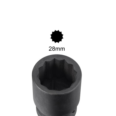 Harfington Uxcell 3/4" Drive 28mm 12-Point Impact Socket, CR-MO Steel 56mm Length, Standard Metric