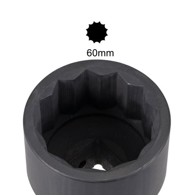 Harfington Uxcell 1-Inch Drive 60mm 12-Point Impact Socket, CR-MO Steel 84mm Length, Standard Metric Sizes