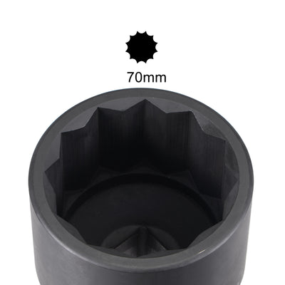 Harfington Uxcell 1-Inch Drive 70mm 12-Point Impact Socket, CR-MO Steel 104mm Length, Standard Metric Sizes