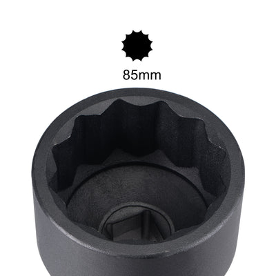 Harfington Uxcell 1-Inch Drive 85mm 12-Point Impact Socket, CR-MO Steel 102mm Length, Standard Metric Sizes