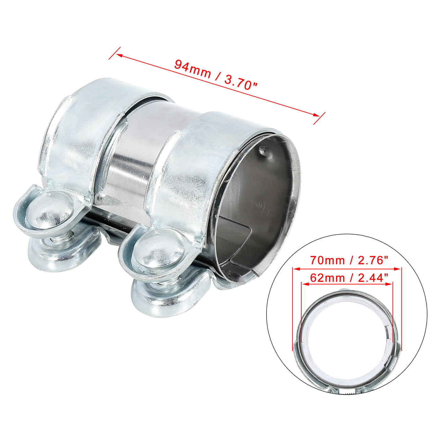 X AUTOHAUX Exhaust Pipe Sleeve Connector Clamp Coupler for VW Golf Jetta Passat 62 x 94 mm
