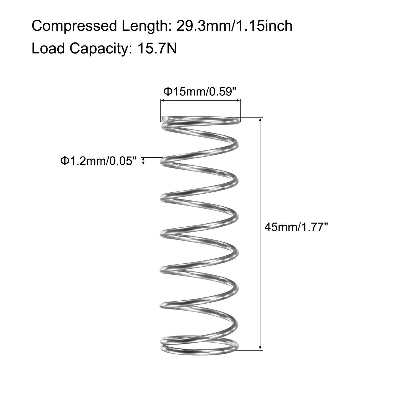 uxcell Uxcell 15mmx1.2mmx45mm 304 Stainless Steel Compression Spring 15.7N Load Capacity 5pcs