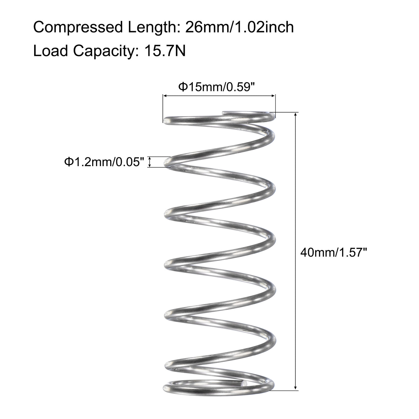 uxcell Uxcell 15mmx1.2mmx40mm 304 Stainless Steel Compression Spring 15.7N Load Capacity 5pcs