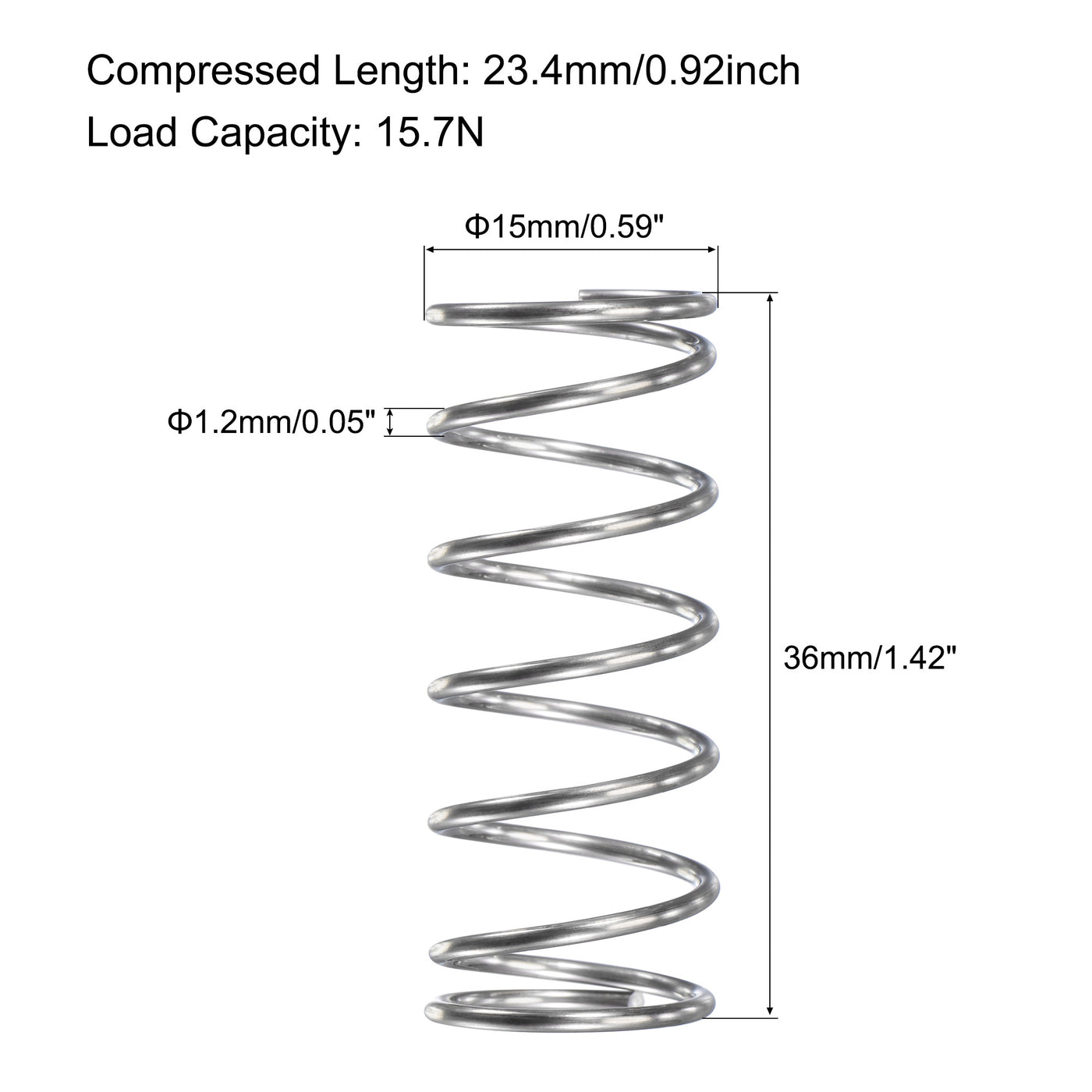 uxcell Uxcell 15mmx1.2mmx36mm 304 Stainless Steel Compression Spring 15.7N Load Capacity 5pcs