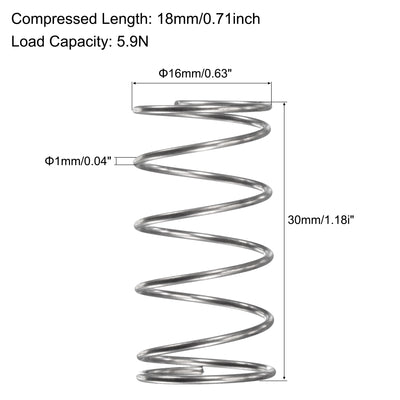 Harfington Uxcell 16mmx1mmx30mm 304 Stainless Steel Compression Spring 5.9N Load Capacity 5pcs