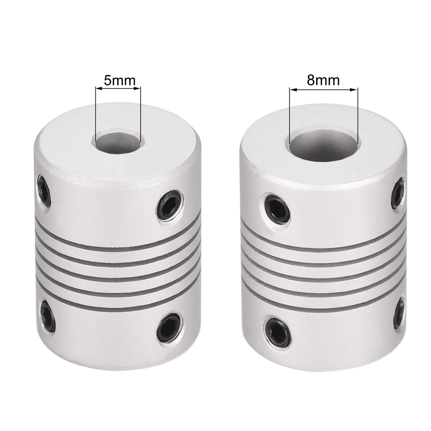 uxcell Uxcell 5mm to 8mm Aluminum Alloy Shaft Coupling Flexible Coupler L25xD19 Silver,2pcs