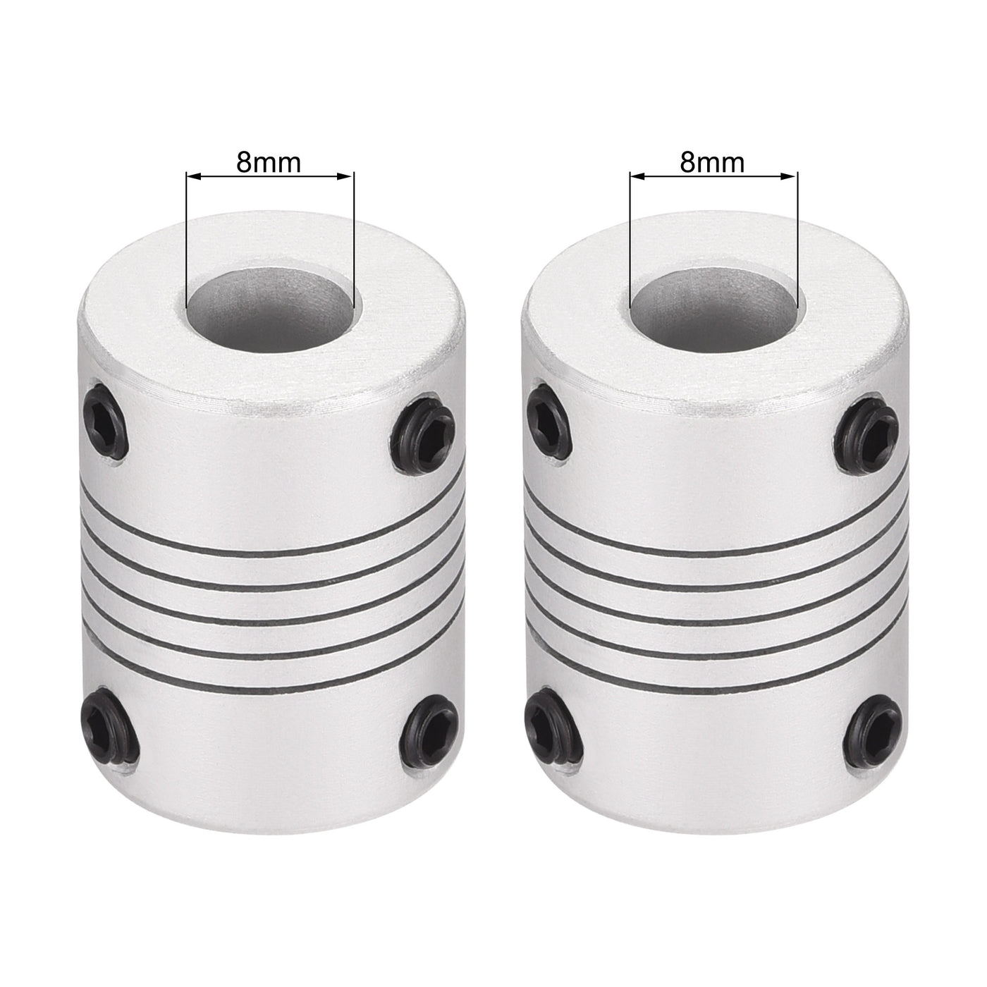 uxcell Uxcell 8mm to 8mm Aluminum Alloy Shaft Coupling Flexible Coupler L25xD19 Silver,2pcs