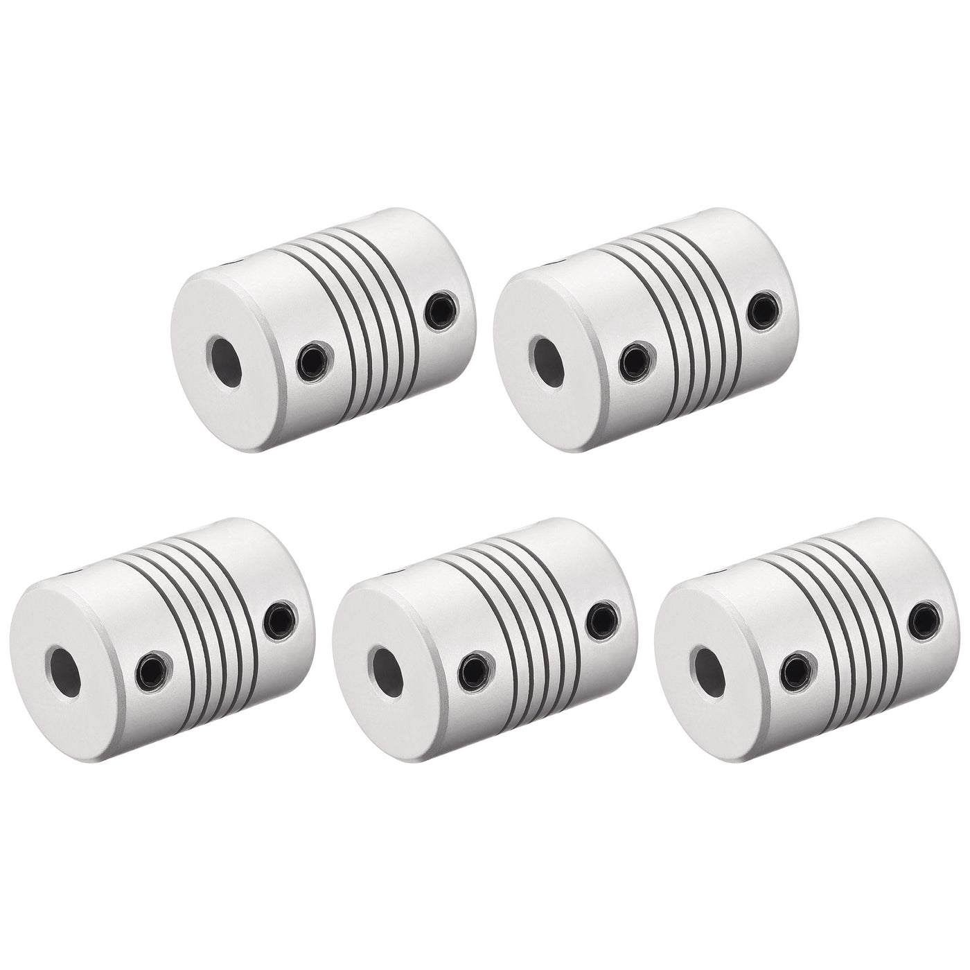 uxcell Uxcell 5mm to 10mm Aluminum Alloy Shaft Coupling Flexible Coupler L25xD19 Silver,5pcs