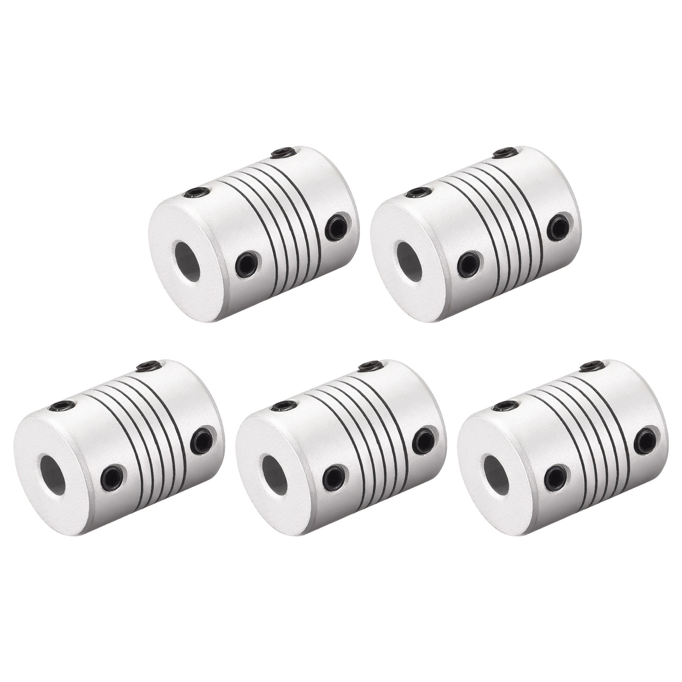 uxcell Uxcell 6mm to 8mm Aluminum Alloy Shaft Coupling Flexible Coupler L25xD19 Silver,5pcs