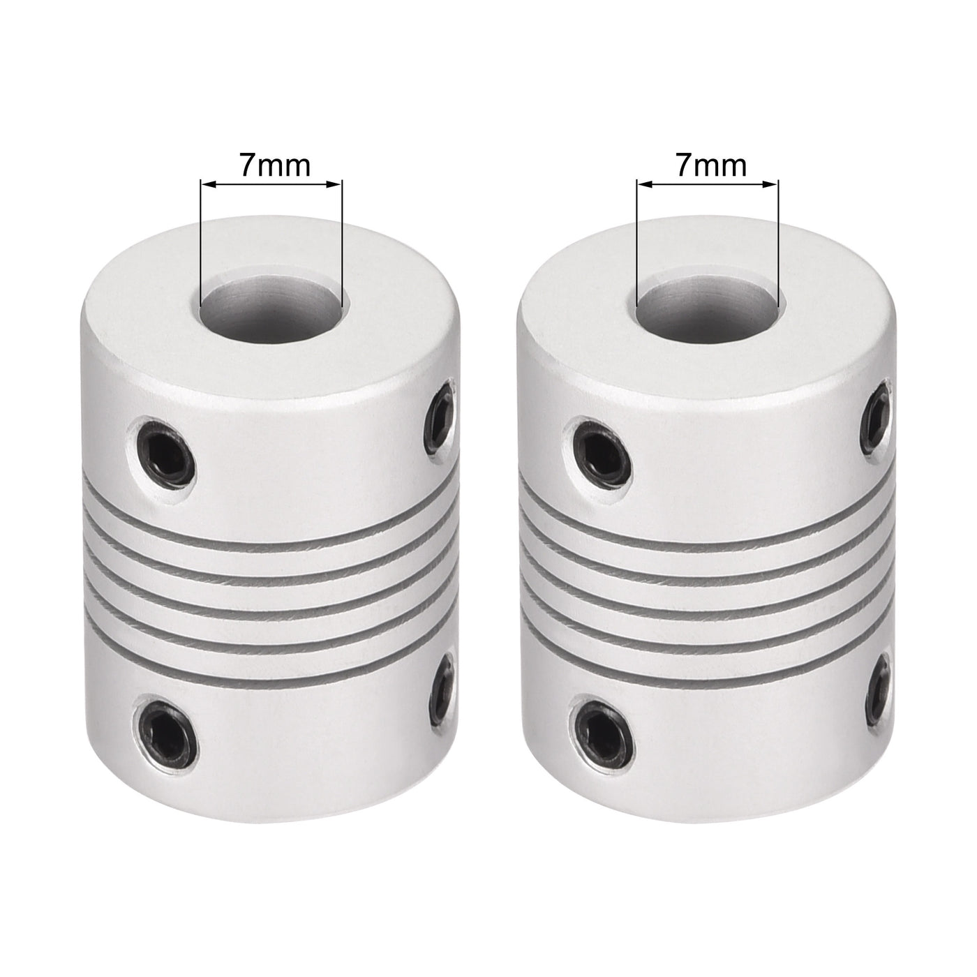 uxcell Uxcell 7mm to 7mm Aluminum Alloy Shaft Coupling Flexible Coupler L25xD19 Silver,5pcs
