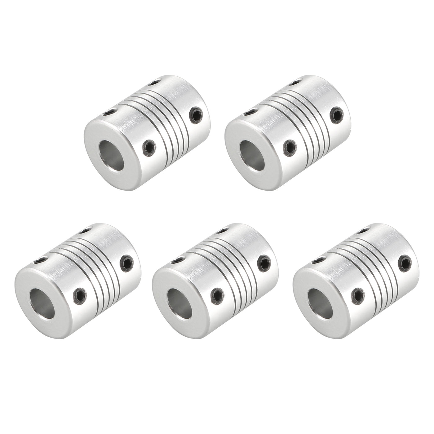 uxcell Uxcell 8mm to 10mm Aluminum Alloy Shaft Coupling Flexible Coupler L25xD19 Silver,5pcs