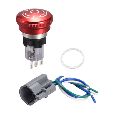 Harfington Uxcell 16mm Mounting Latching Emergency Stop Push Button Switch AC250V 5A 1NO 1NC with Plug Wire
