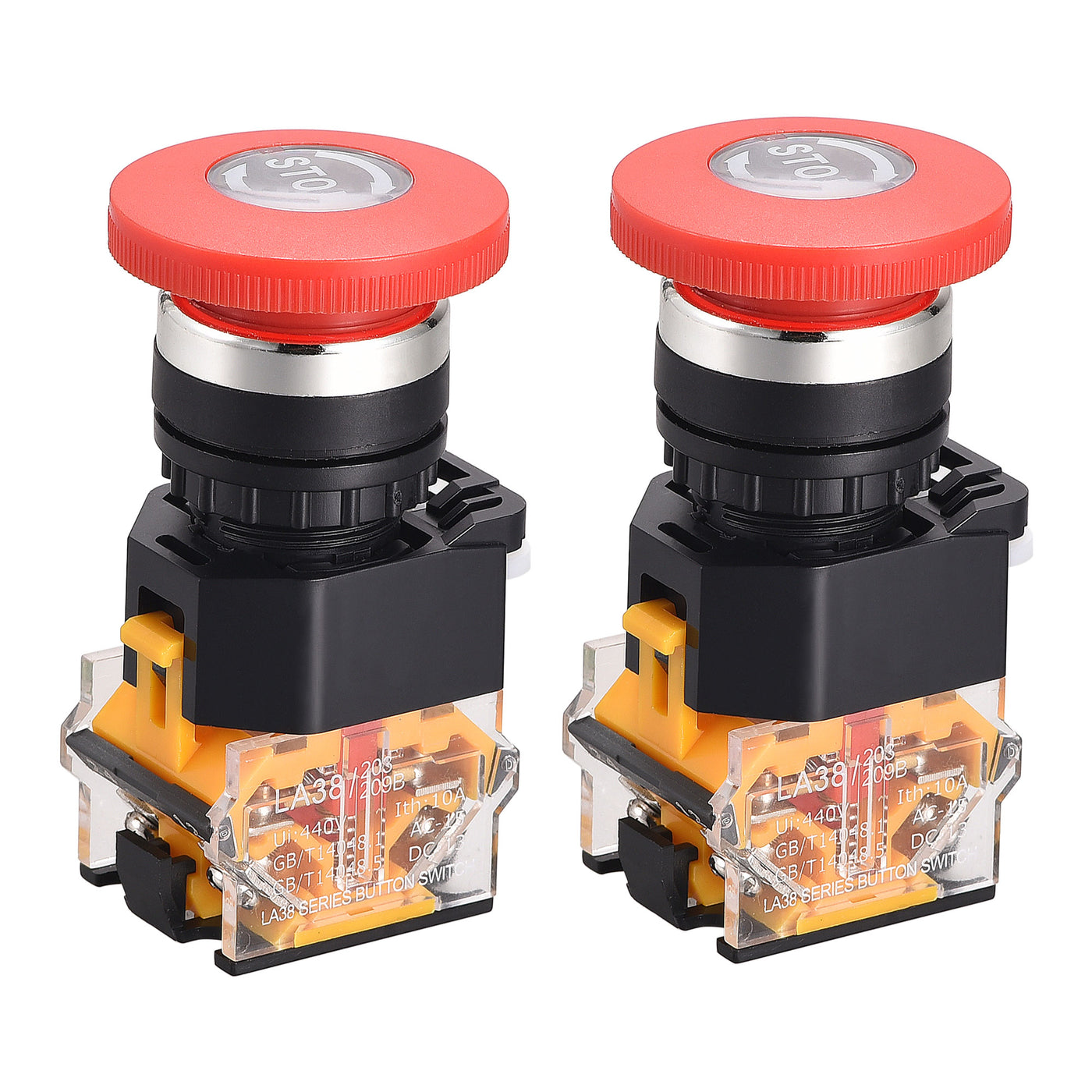 uxcell Uxcell 22mm Mounting Latching Emergency Stop Push Button Switch AC250V 10A 1NO 1NC 2pcs