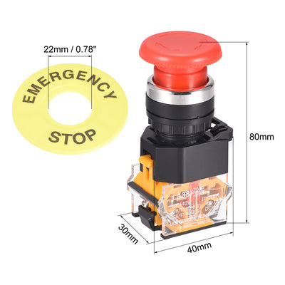 Harfington Uxcell 22mm Mounting Latching Emergency Stop Push Button Switch With Protective Cover, 60mm Emergency Stop Sign 1NO 1NC