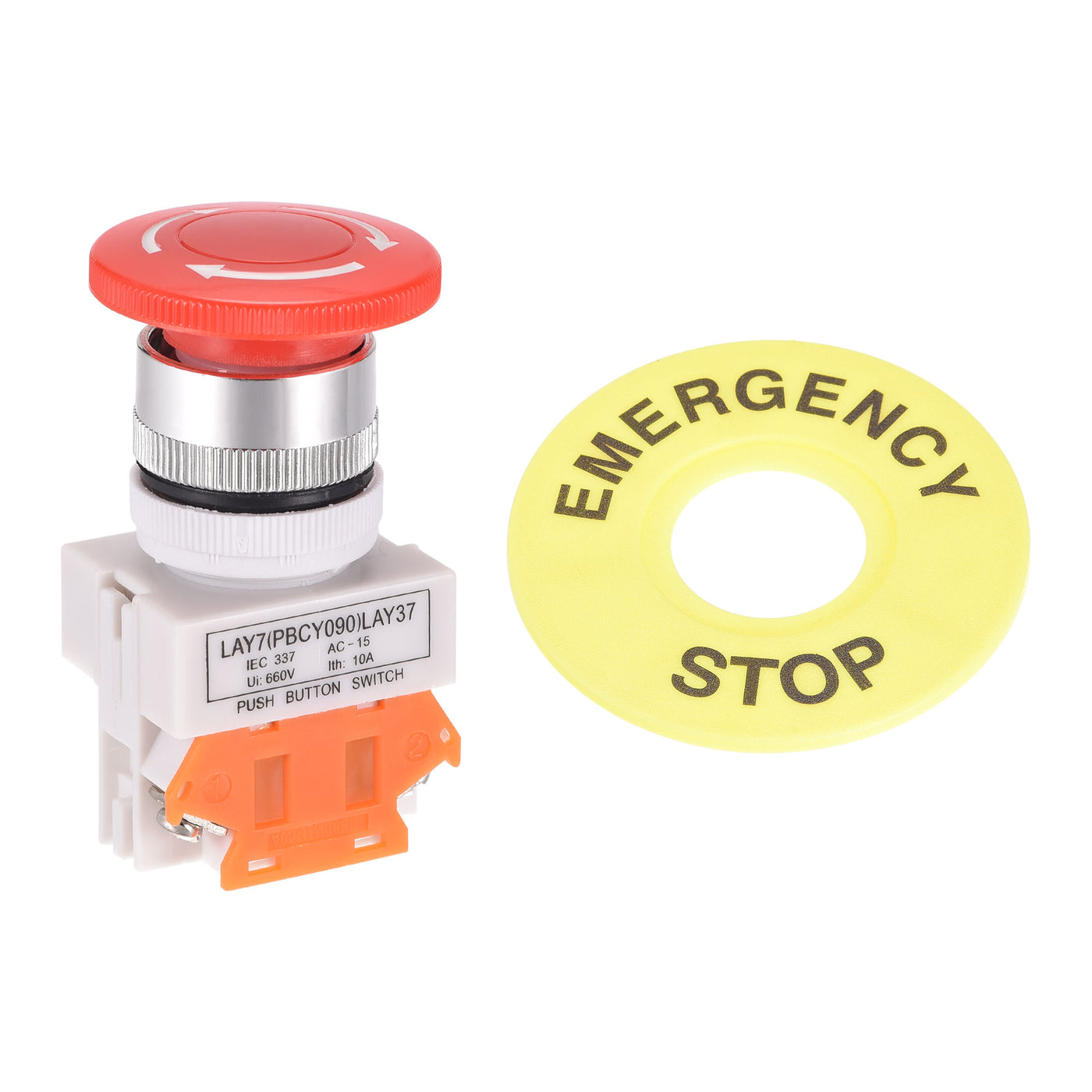 uxcell Uxcell 22mm Mounting Latching Emergency Stop Push Button Switch With 60mm Emergency Stop Sign 1NC