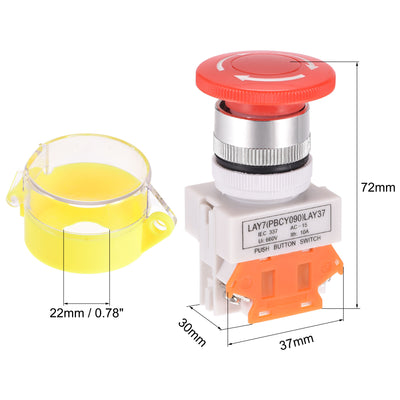 Harfington Uxcell 22mm Mounting Latching Emergency Stop Push Button Switch With Yellow Protective Cover 1NC