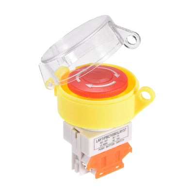 Harfington Uxcell 22mm Mounting Latching Emergency Stop Push Button Switch With Yellow Protective Cover 1NC