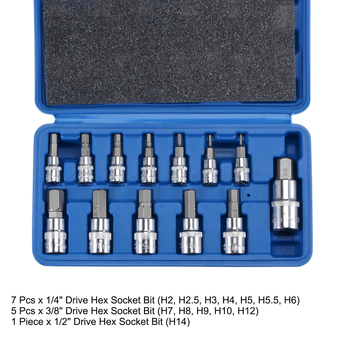 uxcell Uxcell H2 - H14 Hex Bit Socket Set, S2 Bits & CR-V Sockets (For Hand Use Only) 13-Piece