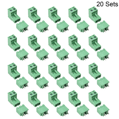 Harfington Uxcell 2 Pin 5.08mm Pitch Male Female PCB Screw Terminal Block 20 Sets