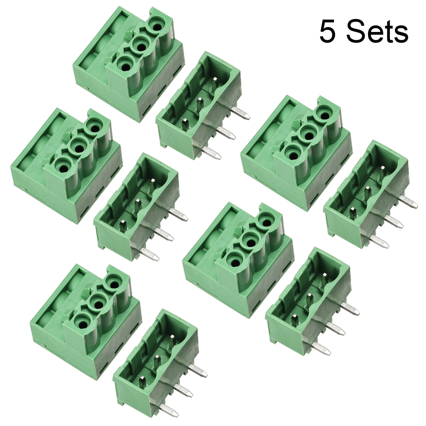 uxcell Uxcell 3-Pin 5.08mm Pitch Right Angle PCB Screw Terminal Block Connector 5 Sets