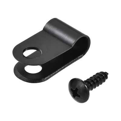 Harfington Uxcell 5.3mm Nylon R Type Cable Clip Wire Clamp with Screws Black 50pcs