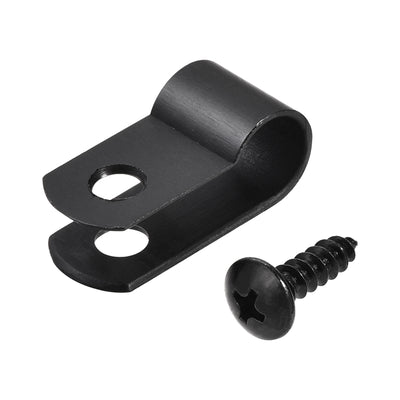 Harfington Uxcell 8.4mm Nylon R Type Cable Clip Wire Clamp with Screws Black 50pcs