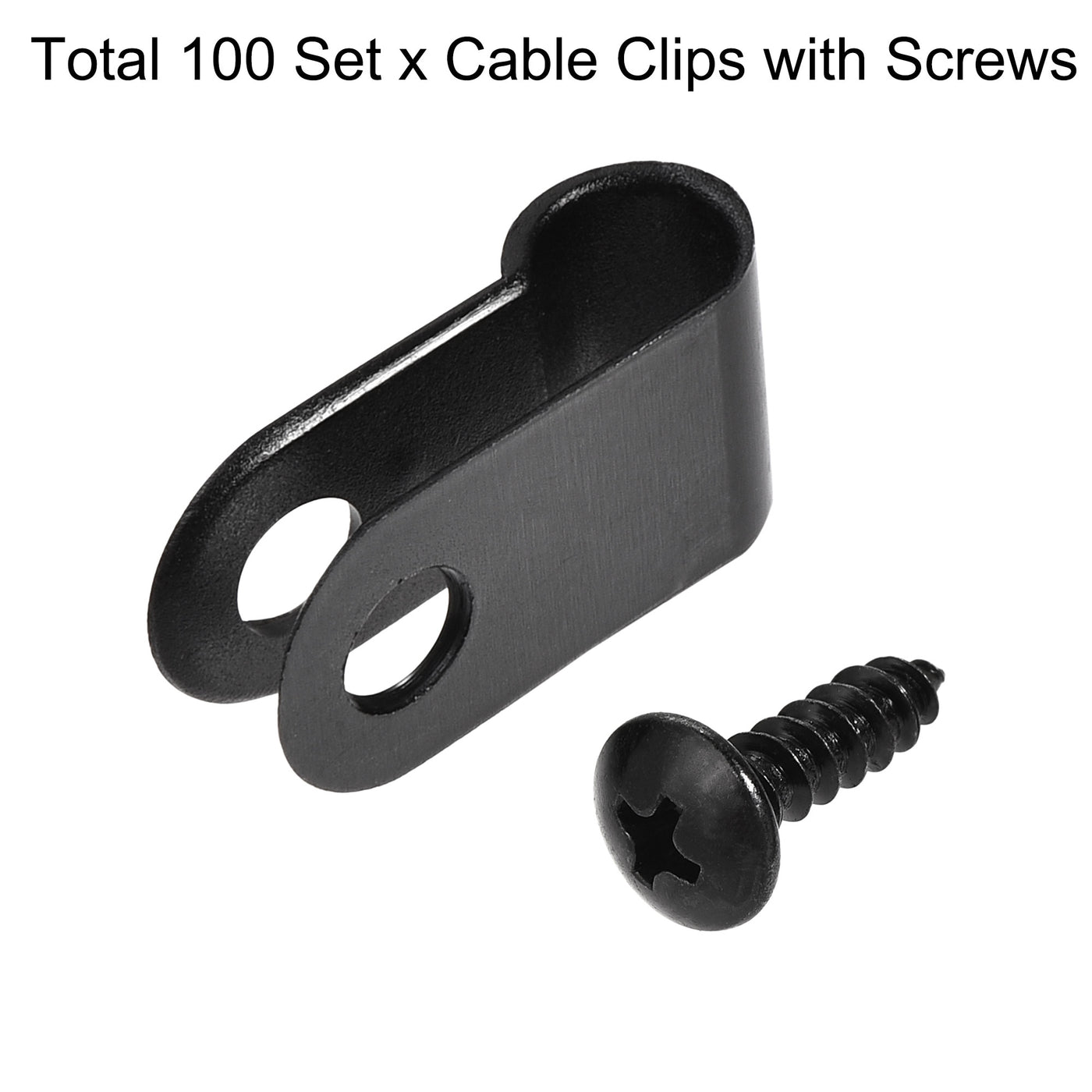 uxcell Uxcell 5.3mm Nylon R Type Cable Clip Wire Clamp with Screws Black 100pcs