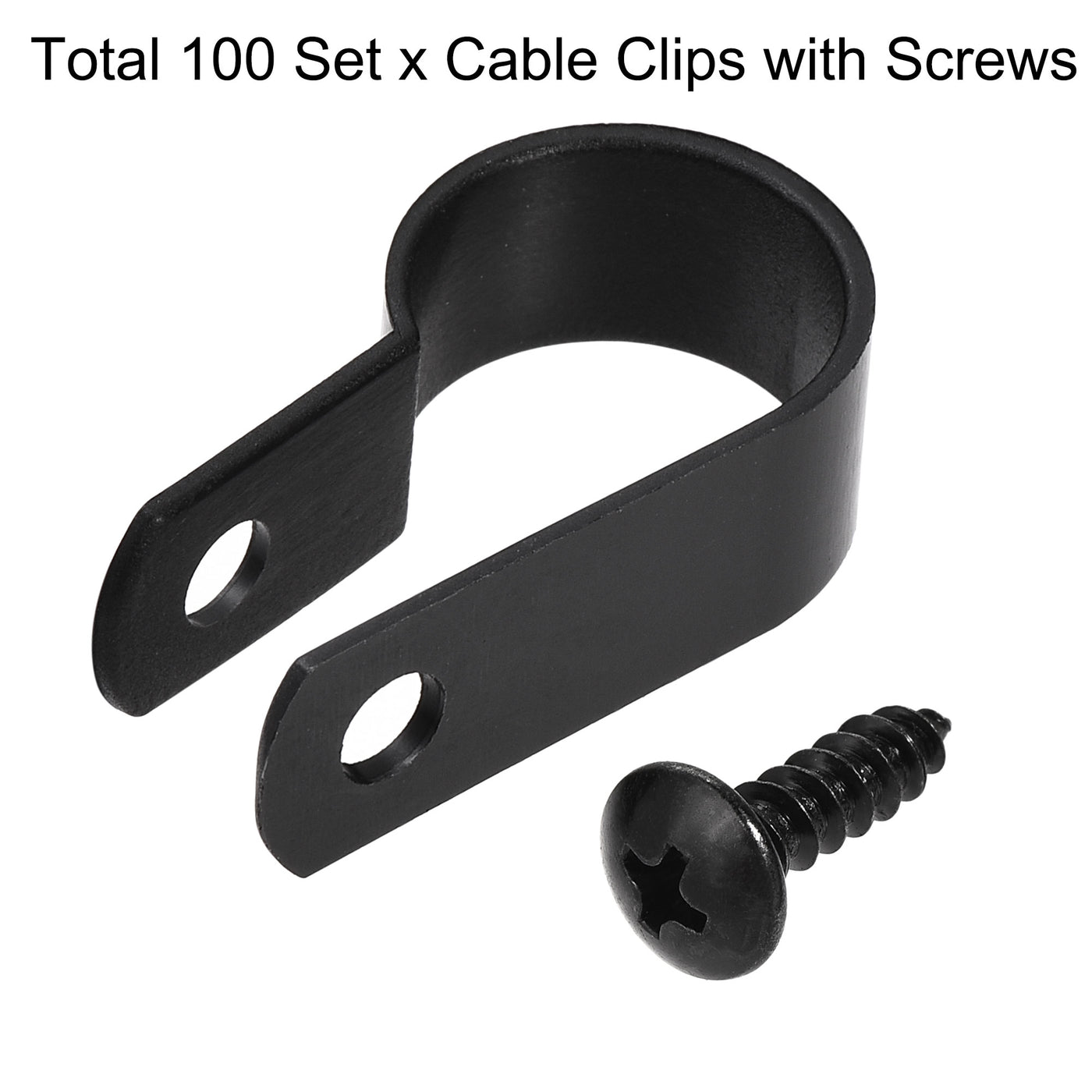 uxcell Uxcell 16mm Nylon R Type Cable Clip Wire Clamp with Screws Black 100pcs