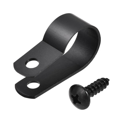 Harfington Uxcell 16mm Nylon R Type Cable Clip Wire Clamp with Screws Black 100pcs