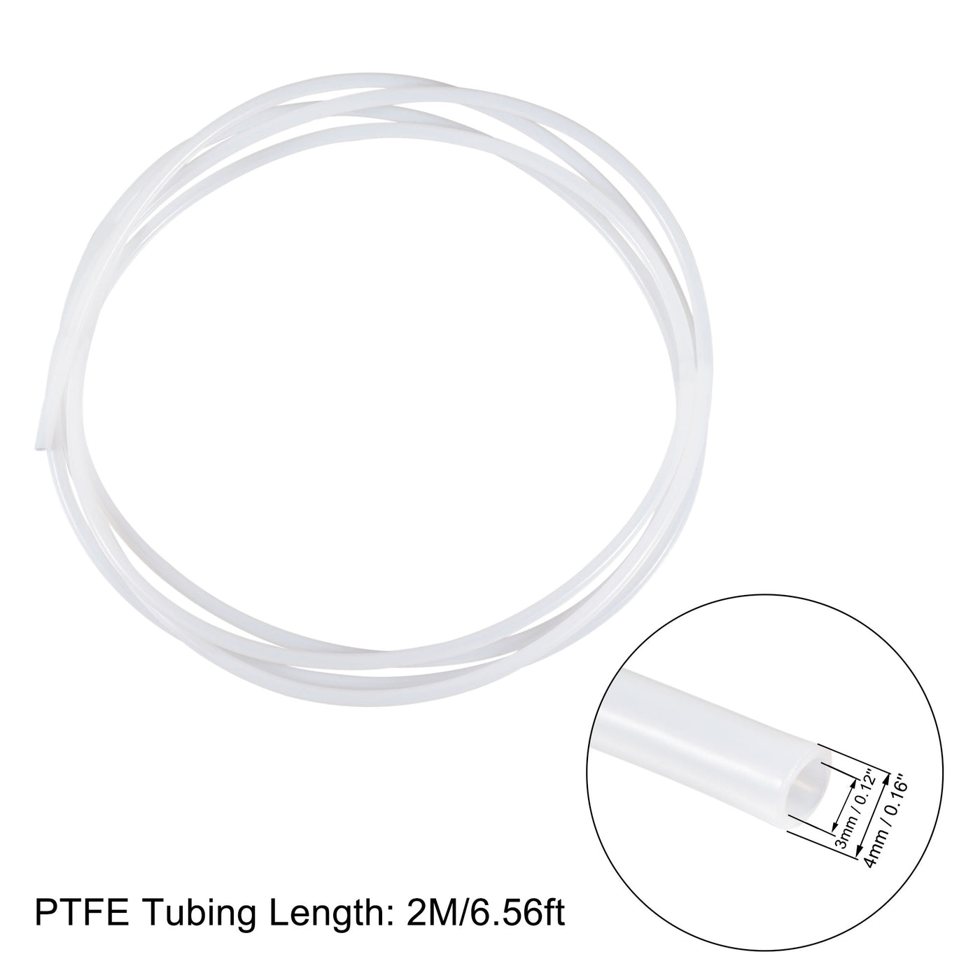 uxcell Uxcell PTFE Tubing Hose High Temperature Multifunctional Pipe White 3mm/0.12''ID x 4mm/0.16''OD x 6.56ft with Tube Cutter