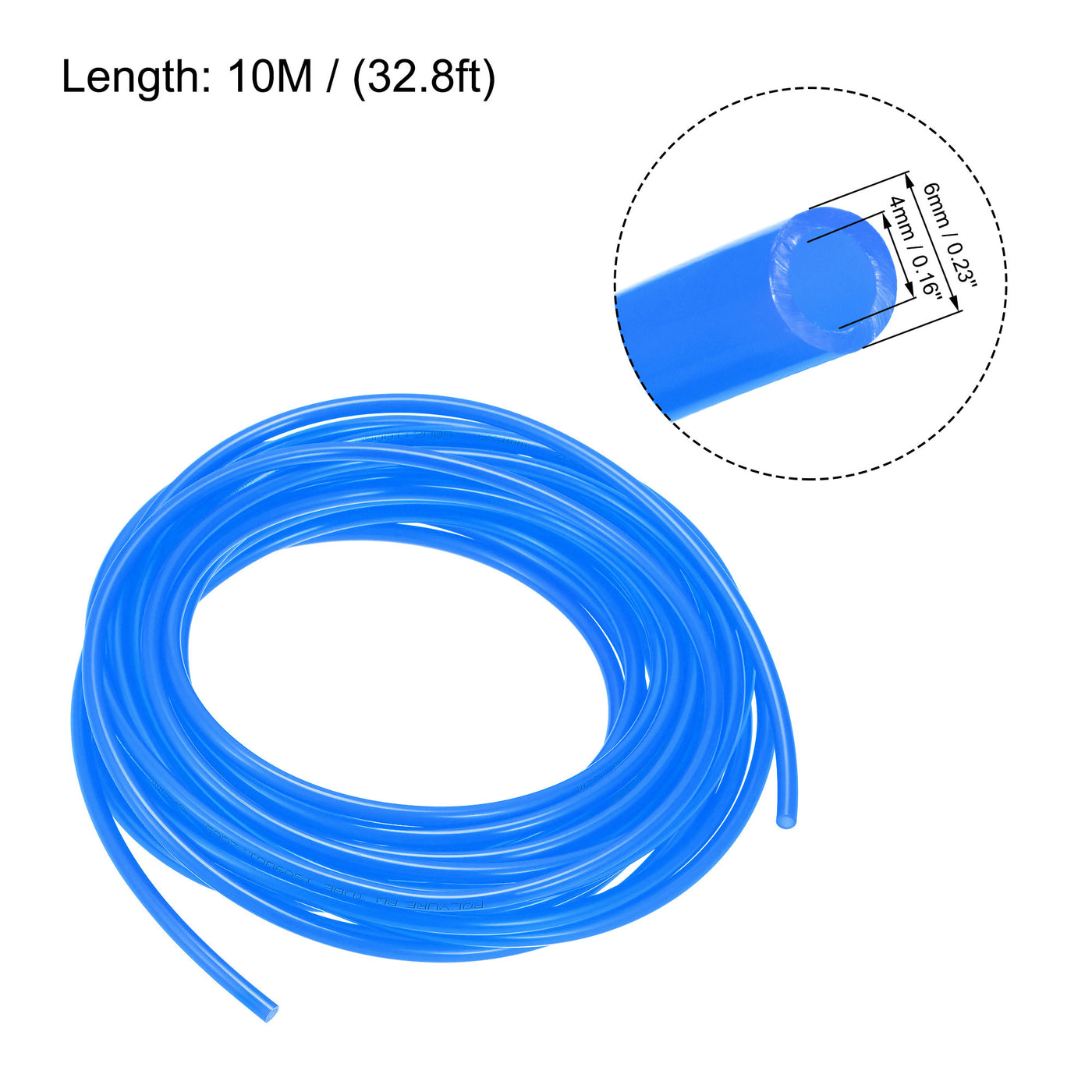 uxcell Uxcell Pneumatic Air Hose Tubing Air Compressor Tube 4mm/0.16''ID x 6mm/0.23''OD x 10m/32.8Ft Polyurethane Pipe Blue with 2 Type Connect Fittings
