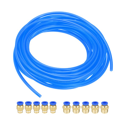 Harfington Uxcell Pneumatic Air Hose Tubing Air Compressor Tube 4mm/0.16''ID x 6mm/0.23''OD x 10m/32.8Ft Polyurethane Pipe Blue with 2 Type Connect Fittings