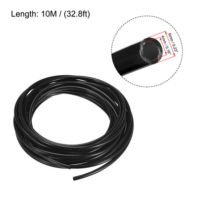 Harfington Uxcell Pneumatic Air Hose Tubing Air Compressor Tube 4mm/0.16''ID x 6mm/0.23''OD x 10m/32.8Ft Polyurethane Pipe Black with 2 Type Connect Fittings