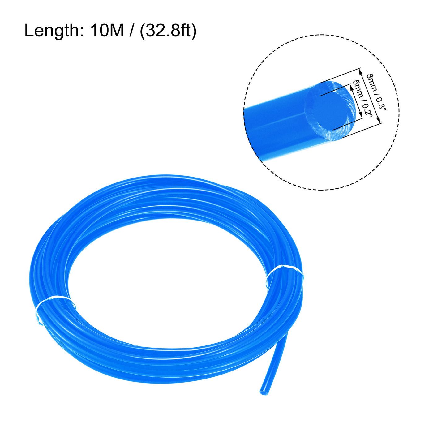 uxcell Uxcell Pneumatic Air Hose Tubing PU Air Compressor Tube 5mm/0.2''IDx8mm/0.3''ODx10m/32.8Ft Polyurethane Pipe Blue with Threaded Connect Kit
