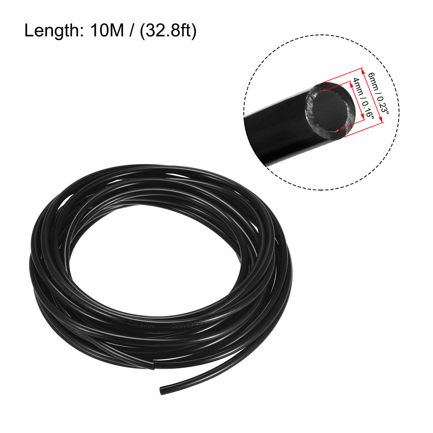 uxcell Uxcell Pneumatic Air Hose Tubing Air Compressor Tube 4mm/0.16''ID x 6mm/0.23''OD x 10m/32.8Ft Polyurethane Pipe Black with Connect Fitting Kit