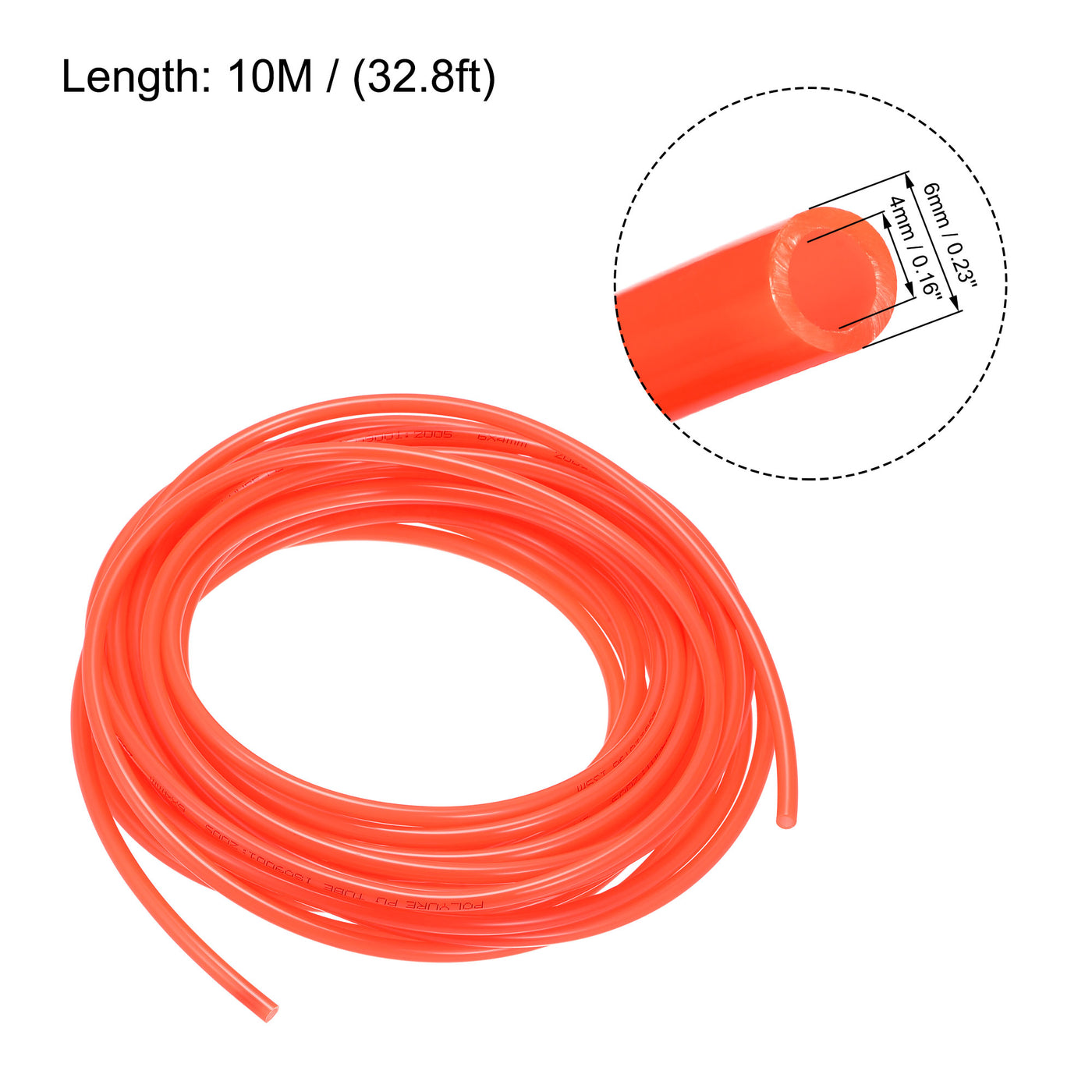 uxcell Uxcell Pneumatic Air Hose Tubing Air Compressor Tube 4mm/0.16''ID x 6mm/0.23''OD x 10m/32.8Ft Polyurethane Pipe Bright Orange with Connect Fitting Kit