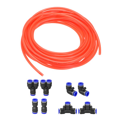 Harfington Uxcell Pneumatic Air Hose Tubing Air Compressor Tube 4mm/0.16''ID x 6mm/0.23''OD x 10m/32.8Ft Polyurethane Pipe Bright Orange with Connect Fitting Kit